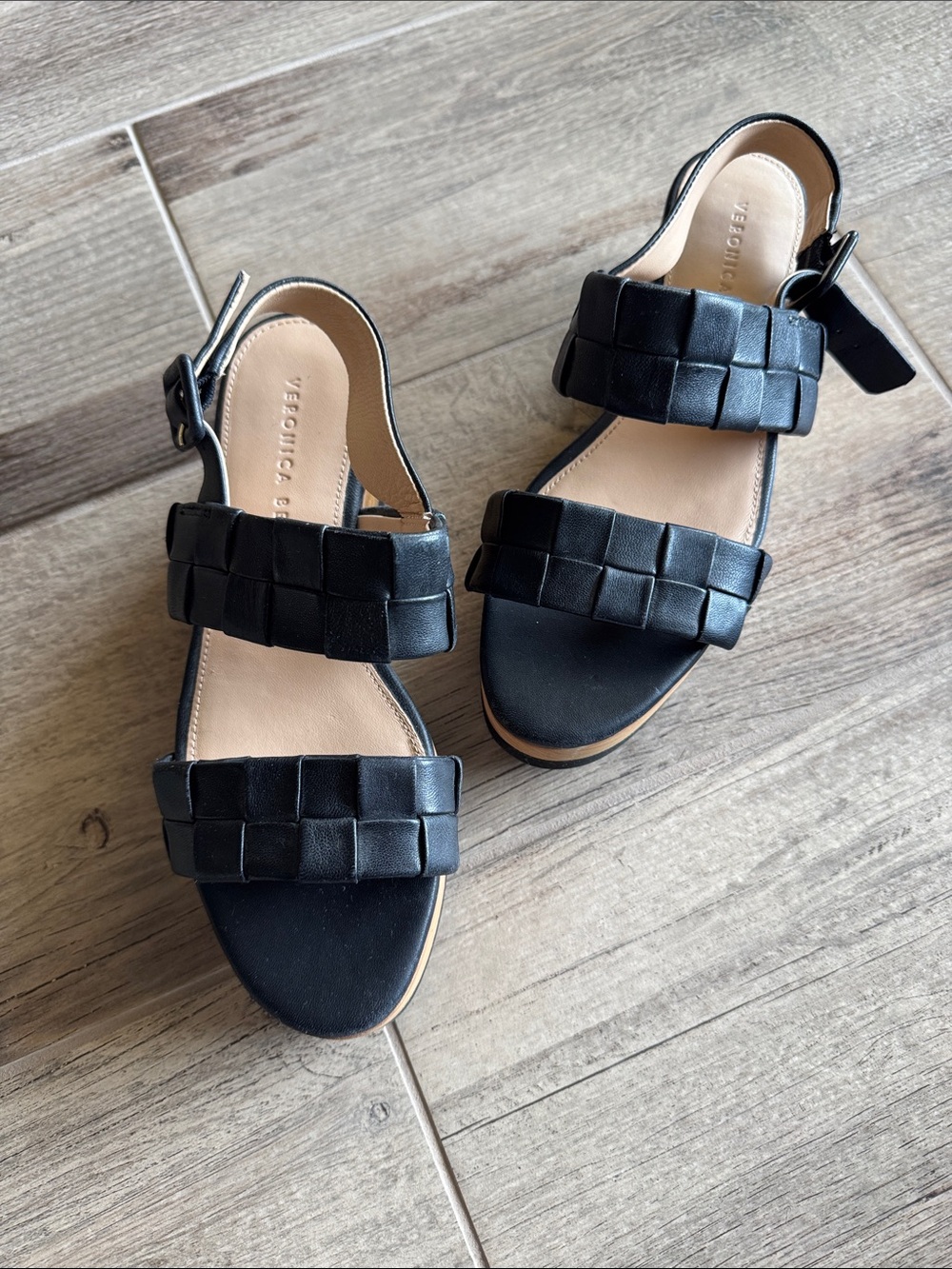 Veronica Beard Black Woven Leather Slingback Sandals